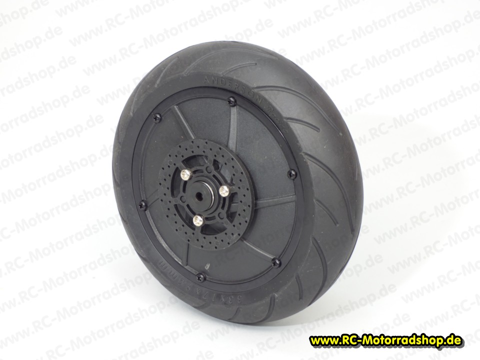 M5S9541: Hinterrad kpl. mit mech. Gyro, Profilreifen, Achse, Kettenrad Anderson 1/5 EP Motorace M5S9541